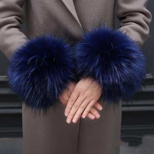 SYSUII Damen Pulswärmer Fell Manschetten,Weiche Kunstpelz Warmers Handgelenk Bands Pelz Armstulpen Kunstfell Fellstulpen Winter Arm Wärmer Ärmel Manschette Stulpen Ring Cuffs Wärmer für Frauen -Blau