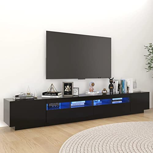 SECOLI TV Schrank Mit LED Leuchten 260x35x40 cm Fernsehschrank Schwarz Sideboard Wohnzimmer Board Fernseher Unterschrank Fernsehtisch Mit Schubladen