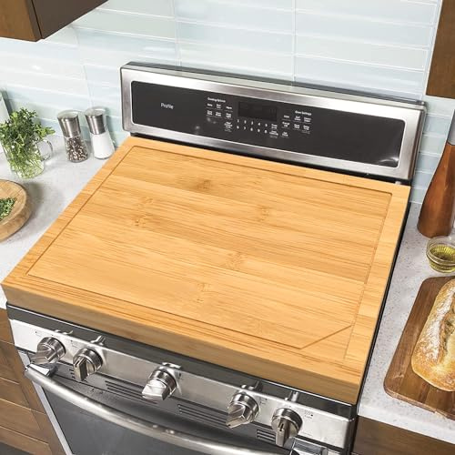 YUHFERA Stove Cover Board for Gas Stovetop - 30 x 22 Noodle Board Electric Stove Cover for RV Stove Top, Extra Countertop Space for Kitchen Stovetop (Bamboo)