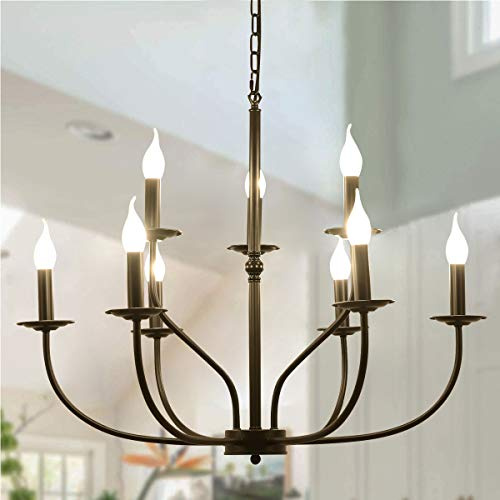 Ganeed Light Pendant 60 cm Vintage French Lamp Hanging Retro Chandelier High Adjustable Chain Black 9 Lights