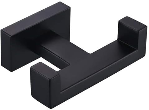 Qimucz Gancio doppio per asciugamani, nero opaco, in acciaio inox, per bagno, cappotti, accappatoi, montaggio a parete