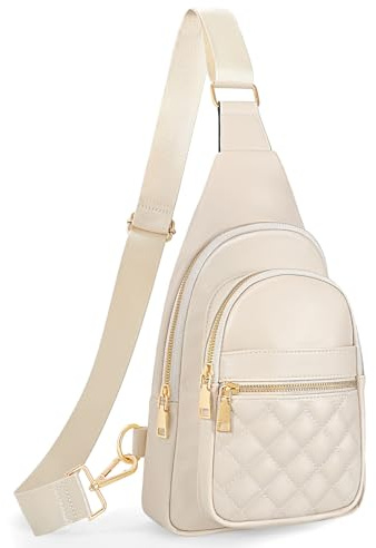 JasGood Bärväska för kvinnor crossbody läder axelväska bröstväska sling ryggsäck för mode resor, C-beige, Medium