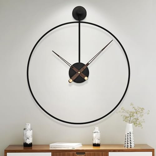 HAITANG Grande horloge murale moderne de salon, noire XXL, ronde, en métal, pour cuisine, bureau, chambre à coucher, horloge murale vintage, fonctionne avec des piles, mouvement silencieux, décoration