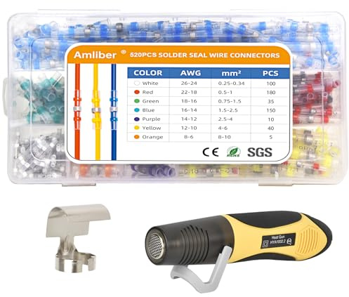 Upgraded 520PCS Solder Stick Wire Connectors with Heat Gun 450W, Solder Seal Wire Connectors Solderstick Waterproof Solder Wire Connector Kit for Marine (26-6 Gauge)
