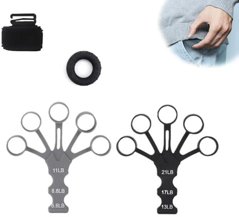 KINHARD Fortalecedor de Agarre 2 Piezas Silicona Antebrazo Ejercitar Negra Gris, Agarre Auxiliar Hand Grip, Entrenador Corrector Tiro, Tensor Muñeca, para Recuperación Dedos Entrenamiento Fuerza