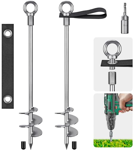 Insaga Anclajes para Suelo, Anclaje de Tierra para Tiendas de CampañA, 61cm Kit de Trampolines para Columpio/Camping/Cobertizo/Perro/Portón con Correa de Lazo Fija, 2 Paquete