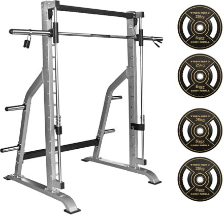 Hansson Sports® Smith Machine à multipresse massive 110 kg avec contrepoids et barre d'haltères longue Olympia, station de musculation massive certifiée et qualité professionnelle certifiée (C : avec
