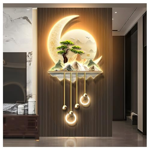 Arte Murale A LED, Paesaggio Creativo Sculture Da Parete, Lampada Per La Decorazione Di Quadri Appesi, Alimentazione Plug-in Decorazione Artistica Da Parete Con Ciondolo A Sfera In Metallo(Gold-A,50x1