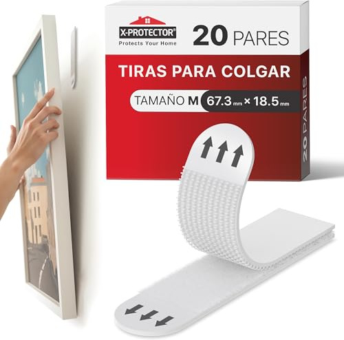 X-Protector Picture Hanging Strips - 20 Pairs Damage Free Picture Hangers - Self Adhesive Hangers Without Nails - Heavy Duty Wall Hanging Strips - Wall Sticky for Hanging Up to 15 LBS (Size M)