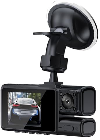 Fiorky 3 Channel Dash Cam Motion Detection HD 1080P Vehicle Video Recorder G-Sensor Car Camcorder Night Vision Front Rear Inside Camera WiFi Recording 24H Parking Monitor