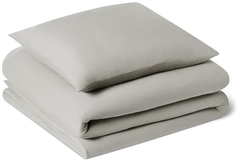 Amazon Basics Bettwäsche 135x200 2teilig Vorgewaschene Mikrofaser, Extra Weich mit Knitter-Look, Bügelfrei, Bettbezug 135x200 cm & 1 Kissenbezug 80x80 cm, Grau