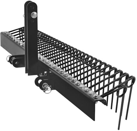 60 Inch Pine Straw Rake, 26 Coil Spring Tines Durable Powder Coated Steel Tow Behind Landscape Rake with 3 Point Hitch Receiver Attachment Fit to Cat0 Cat 1 Tractors for Leaves Grass, Black