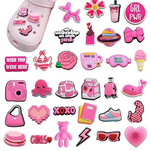 joonnair 37 Pezzi Ciondoli per Scarpe Charm Decorativi in PVC, Accessori per Crocs, Decorazioni per Scarpe, Decorazioni Scarpe DIY, Regalo Compleanno/Feste per Bambini, Ragazze, Donne e Adulti(Rosa)