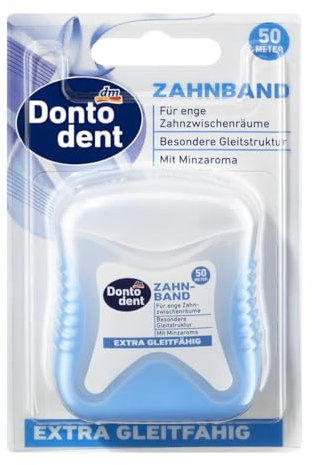 Dontoden Zahnband Extra Gleitfähig 50 m gewachstes, breites & reißfestes Zahnband mit Minzaroma. Extra gleitfähige Zahnseide, Zahnband für enge Zahnzwischenräume, gewachstes Zahnband. Zahnpflege