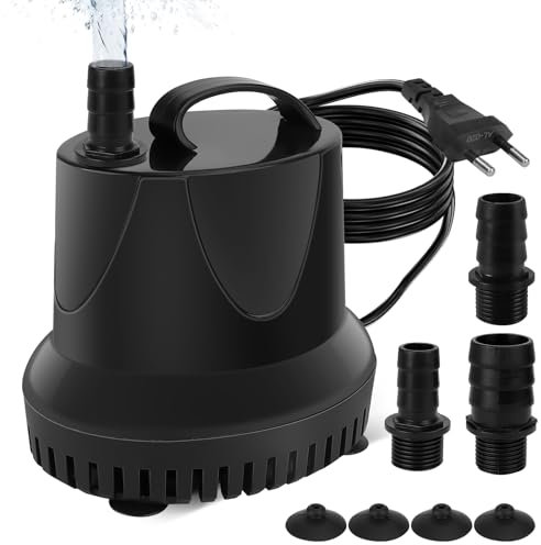 Mini bomba de agua de 45 W, 2800 l/h, bomba de acuario ultra silenciosa con 3 boquillas de 15/19/25 mm, bomba de agua eléctrica con 1,4 m, cable, 4 ventosas de succión en abajo, para fuentes, jardines