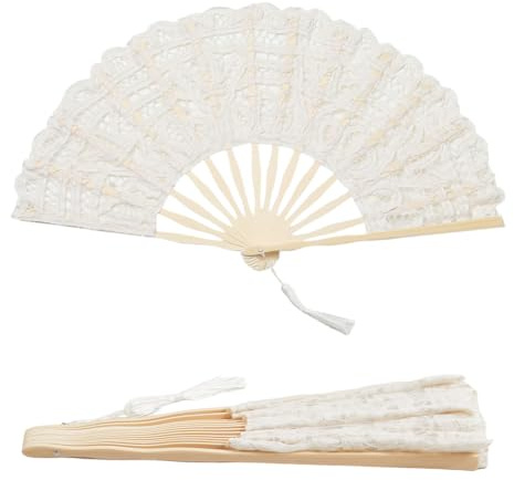 GORGECRAFT Beigefarbener Handfächer Aus Spitze Bambusstäbe Chinesischer Vintage Stil Faltbar Bestickte Braut Blumenquaste Dekorative Tanzende Handfächer Für Hochzeitskostüme Teeparty Dekoration Damen