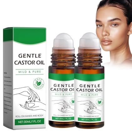 Castor Oil 2pcs x 30ml Roller Ball Rizinus öl, Rizinusöl Organic für Haare Wimpern, Augenbrauen, Haut Körperpflege Castor Öl Roll on, Feuchtigkeitsspendendes Kopfhaut Öl (30 ml(2er Pack))