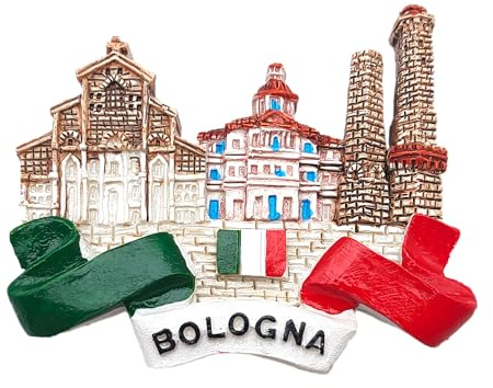 Imán 3D decorativo para nevera Bologna Souvenir Artístico Resina Vintage San Luca Torre de los Asinelli San Petronio Tricolor Imán Pizarra Magnética Casa Cocina Oficina (1, Drappo)