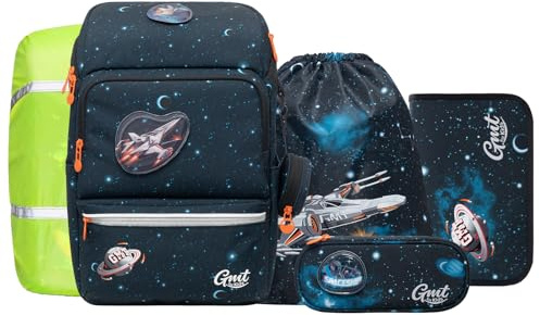 GMT for Kids Schulranzen Set 6-teilig - Ergonomische Ultraleichte Schultasche Mädchen Junge Kinder Schulrucksack für 1-6 Klasse 22 L- Raumschiff