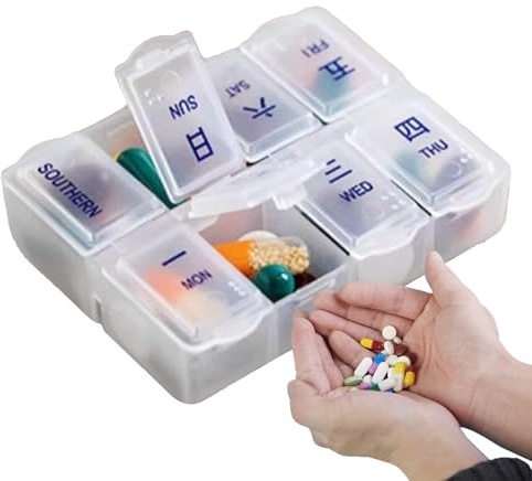 Pastillero - Cajas Organizadoras de Pastillas para 7 Días,Pastillero Antiderrames de 8 Compartimentos para Viajes,Vacaciones y Vida Diaria