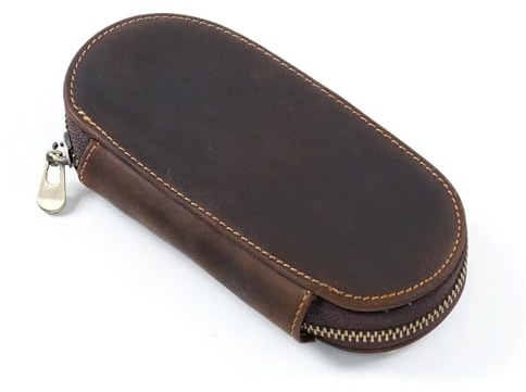 AHIOJEGX Stifteetui Leder 3 Slots Stift Halter Fall Zipper Brunnen Bleistift Tasche Retro Organizer Pouch(Coffee)