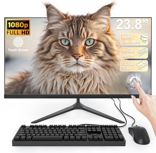 SUKOTOP All-in-One PC with a 23.8 Full HD Multi-Touch Display, Alder Lake-N95 Processor, 16GB RAM, and 512GB SSD, Features Dual-Band WiFi, Bluetooth, and Wired Keyboard with Mouse