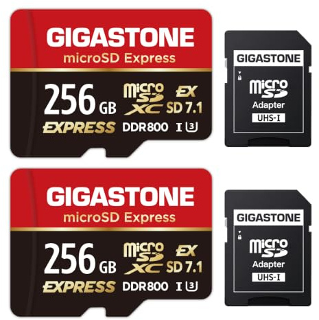 【Designed for Switch 2】 GIGASTONE 256GB microSD Express 2-Pack R/W 880/650MB/s SDXC Memory Card SD 2.0 3.0 5.0 7.1 UHS-I UHS-II, Action Camera Drone, V30 U3, SD Adapter 【5-Years Data Recovery】