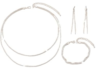 Conjunto de 3 piezas de joyería Vauki para mujer, estilo boho, con collar de luz estrella, aretes y pulsera, 1516, plata, hipoalergénico, enchapado en níquel, de cobre, para Navidad, joyería de novia
