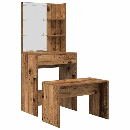 Eleganz Set da toeletta con luci effetto legno anticato – Mobili per camera da letto in legno e acrilico – Elegante e pratico per ambienti moderni