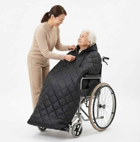 Waterproof Windproof Wheelchair Blanket for Adults, Fleece Lined Winter Cover. Hooded Poncho Rain Coat for Elderly, Full Body Warmth - Fits Manual & Electric Wheelchairs(175 and Above)