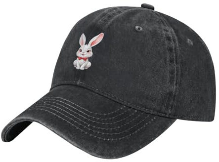 WINHGA Cappello da baseball nero per adulti, coniglietto bianco con guance rosse, stampe per uomini e donne, leggero e asciutto, Nero, taglia unica