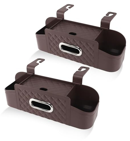 2 Pcs Organisateur Siège Arrière Voiture Marron, Rangement Appuie Tête avec Porte Gobelet 23x18x8Cm, Boîte Mouchoirs Accessoire Voyage, Plateau Suspendu pour Boissons et Objets Personnels | avec Porte-gobelet et Boîte à Mouchoirs, Boîte de Rangement Multifonctionnelle Plastique pour Voyage Accessoires en Voiture