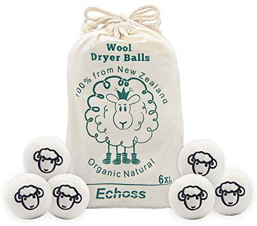 Echoss Bolas Lana secadora Pura Lana de Oveja Orgánico Natural de Nueva Zelanda Bolas de Secado Reutilizables para Lavandería Suavizante de Telas Anti- Estáticas(7cm Diámetro, Paquete de 6)