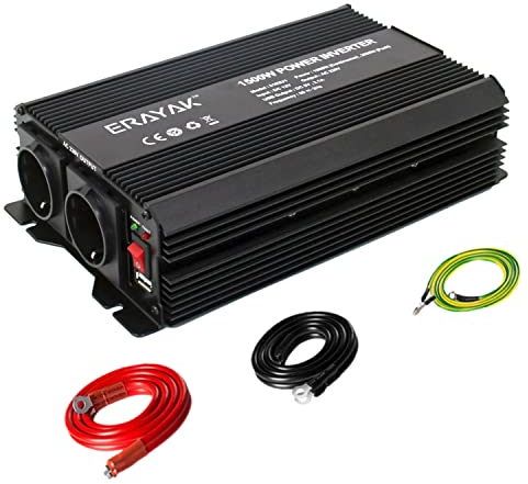 ERAYAK Spannungswandler 12v 230v 1500W/3000W KFZ Wechselrichter Power Solar Inverter DC AC Steckdose Umwandler Stromwandler Fahrzeuge Wohnwagen Auto Modifizierte Sinus Sine Wave