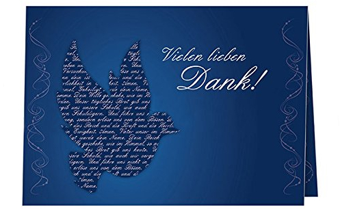 5 Danksagungskarten mit passenden Umschlägen, Danksagungskarten zur Kommunion Konfirmation Firmung, Klappkarten im Set zu 5 Stk. blaue Taube