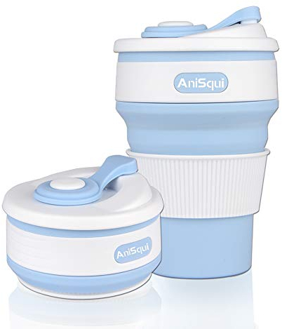 AniSqui Taza de café plegable de silicona con tapas (350ml, a prueba de fugas, sin BPA, reutilizable, taza de café, taza de café portátil