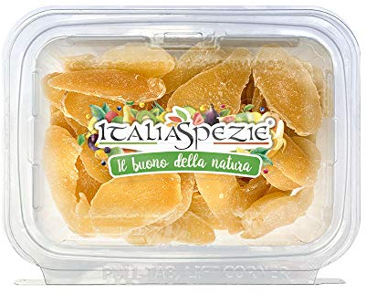 ITALIA SPEZIE - Zenzero disidratato a fette 500 g senza zucchero cristallizzato (con zucchero a velo) - Prima Qualità - ginger candito essiccato - Confezione Richiudibile Salva Freschezza