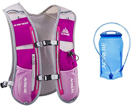 Win.Deeper 5 l lätt löparryggsäck för utomhussporter, traillöpning, maraton, vandring, fitnessväska, vätskeväst för män och kvinnor med 1,5 l vätskeblåsa eller 500 ml vattenflaska (rosenröd med 1,5 l