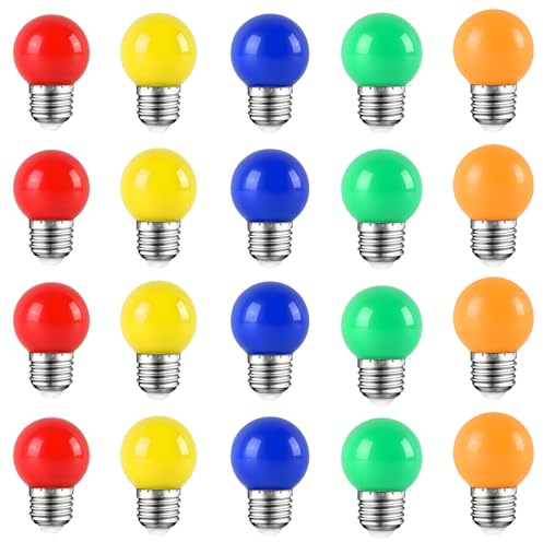 20er Pack Farbige Glühbirnen LED 2W E27 G45 Beleuchtung Glühbirnen, LED Farbige Golf Kugel Glühbirne, Gemischte Farben Rot Grün Blau Orange Gelb
