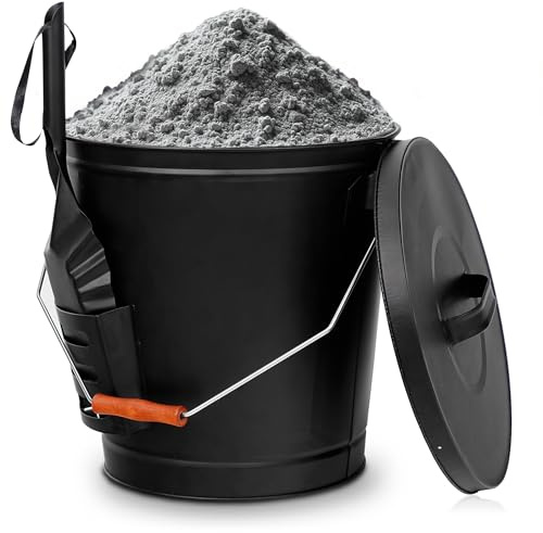 Nouva 5.15 Gallon Ash Bucket with Lid & Shovel - Galvanized Metal Coal Bucket Ash Can for Fireplace, Fire Pit, Wood Burning Stove,Grill, Hearth,Indoor & Outdoor