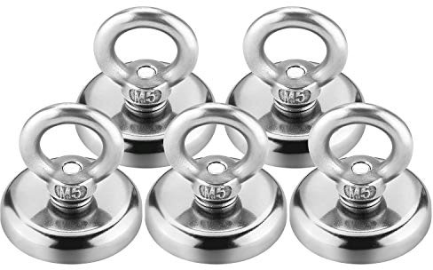 Wukong Stark neodymmagnet med ögla, diameter 32 mm, dragkraft 30 kg, superstark neodym-magnetkrok, 5 st