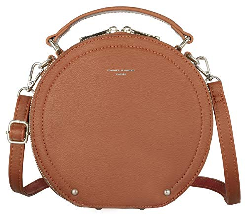 David Jones - Damen Runde Umhängetasche - Frauen Kreis Tasche PU Leder - Crossbody Bag - Top Griff Schultertasche - Schicke Kleine Handtasche - Clutch Pochette Abendtasche - Kamel Braun