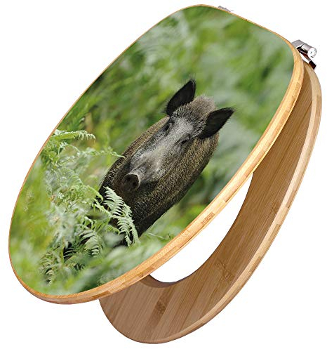 banjado Design WC Sitz Bambus 45x37,5cm / Toilettendeckel Holz/hochwertiger Toilettensitz/Bambus-Toilettendeckel für alle gängigen Toiletten - Wildschwein