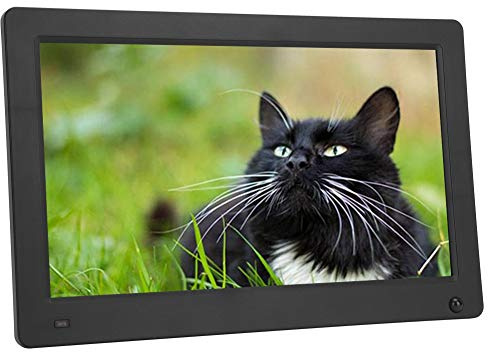 11,6 Zoll LED Fotorahmen, 1080P Ultradünner digitaler Fotorahmen, Elektrische Bilderrahmen mit Bewegungssensor Unterstützt Musik, Video, Fotoplayer, Wecker(EU+schwarz)