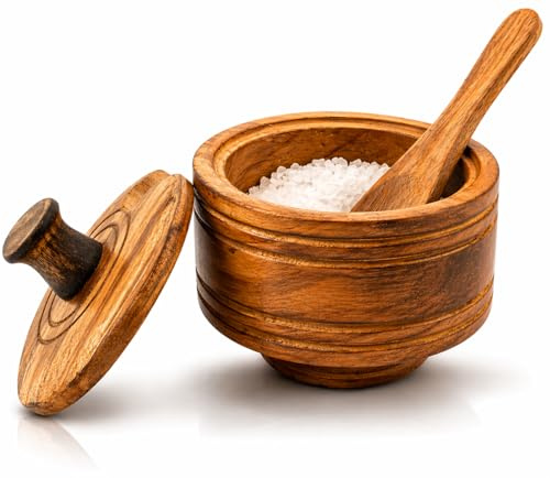 Dekorative rustikale hölzerne Zuckerdose & Löffel mit Deckel, breite Öffnung, Süßigkeitenbehälter, Gewürzbehälter, Gewürzbehälter, Nüsse, Servierschale, Topf, Salz, Gewürze, Kräuter, lose Blätter, Tee
