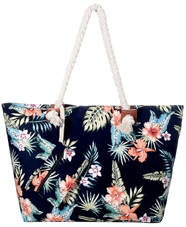 DonDon Strandtasche mit Reißverschluss, Große Strandtasche XXL, Shopper Tasche Damen - Praktische Beach bag Umhängetasche Damen Badetasche für Strand und Meer
