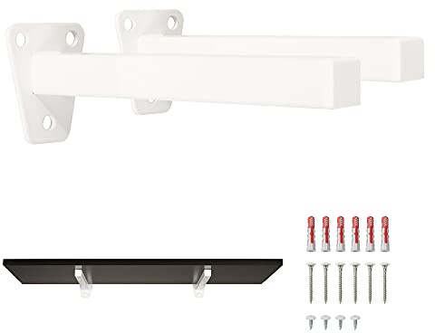 MAD Staffe per Mensole, Reggimensola Industriale con Viti e Tasselli, Staffe Mensole Pesanti (25 cm, Bianco)
