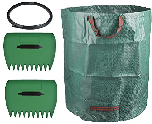 3 Pcs Leaf Picker & 300L Large Garden Waste Bags Set,34×25cm Leaf Shovel Hand Rake Leaf Claw Collector,84×67cm Waterproof Rubbish Refuse Sacks with Handles,for Garden(With 1 Reinforced Support Rope)