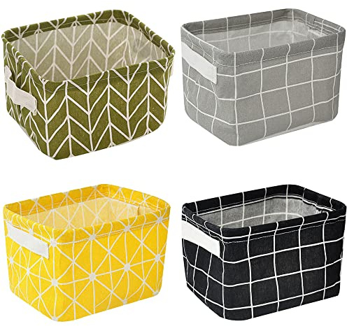 DOULEIN Stoff Aufbewahrungskorb, 4 Stück Mini Wickeltisch Organizer Baby Aufbewahrungsbox, Kinder Klein Leinen Speicher für Desktop und Haushalt