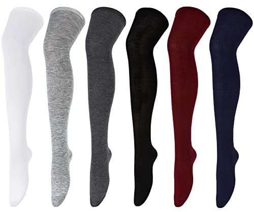 Chalier Cozy 6 Paar Kniestrümpfe Overknee Strümpfe Damen Lange Überknie Gestreifte Socken Thigh High Socks Lässige Hoch Booten Strümpfe Blau Rot Schwarz